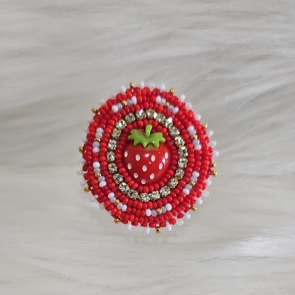 Strawberry Beaded Phone Grip